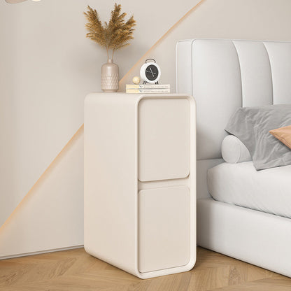 Modern Minimalist Solid Wood And Microfiber Leather Rectangular Narrow Nightstand With 2 Drawers For Bedroom