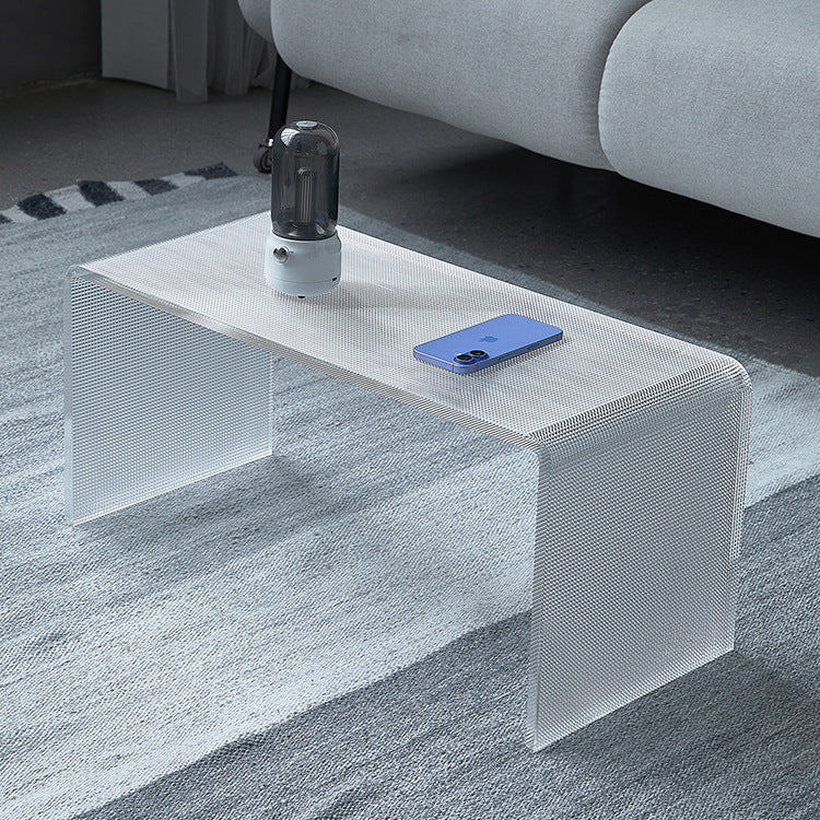 Modern Minimalist Acrylic C-Shaped Rectangular Side Table With Mosaic Texture For Living Room & Bedroom