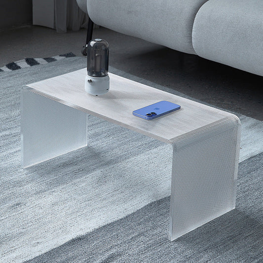 Modern Minimalist Acrylic C-Shaped Rectangular Side Table With Mosaic Texture For Living Room & Bedroom
