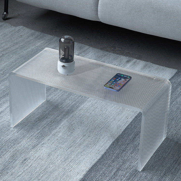 Modern Minimalist Acrylic C-Shaped Rectangular Side Table With Mosaic Texture For Living Room & Bedroom