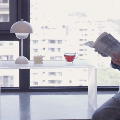 Modern Minimalist Acrylic C-Shaped Rectangular Side Table With Mosaic Texture For Living Room & Bedroom