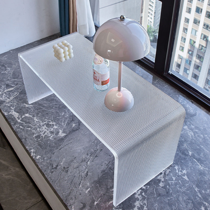 Modern Minimalist Acrylic C-Shaped Rectangular Side Table With Mosaic Texture For Living Room & Bedroom