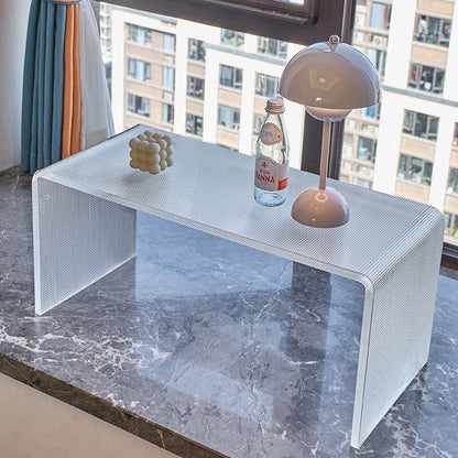 Modern Minimalist Acrylic C-Shaped Rectangular Side Table With Mosaic Texture For Living Room & Bedroom