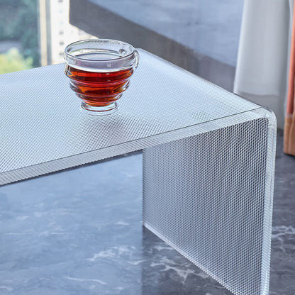 Modern Minimalist Acrylic C-Shaped Rectangular Side Table With Mosaic Texture For Living Room & Bedroom