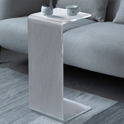 Modern Minimalist Acrylic C-Shaped Rectangular Side Table With Mosaic Texture For Living Room & Bedroom