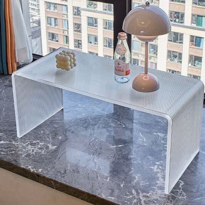 Modern Minimalist Acrylic C-Shaped Rectangular Side Table With Mosaic Texture For Living Room & Bedroom