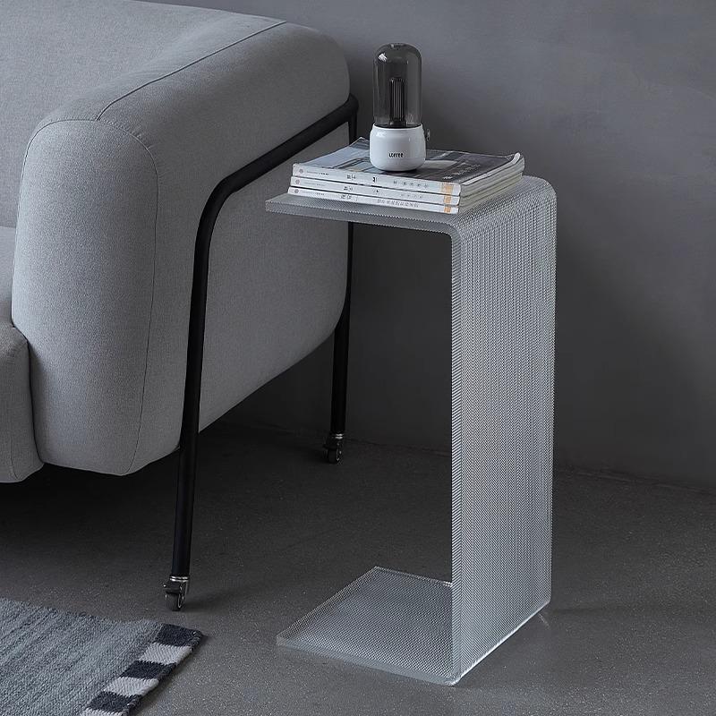 Modern Minimalist Acrylic C-Shaped Rectangular Side Table With Mosaic Texture For Living Room & Bedroom