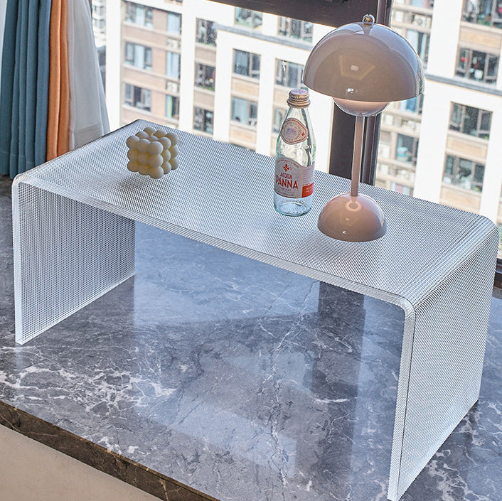 Modern Minimalist Acrylic C-Shaped Rectangular Side Table With Mosaic Texture For Living Room & Bedroom