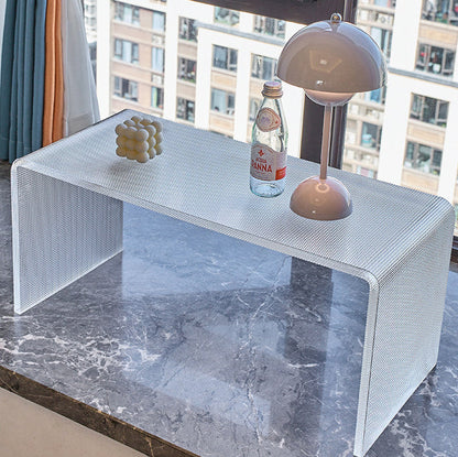 Modern Minimalist Acrylic C-Shaped Rectangular Side Table With Mosaic Texture For Living Room & Bedroom