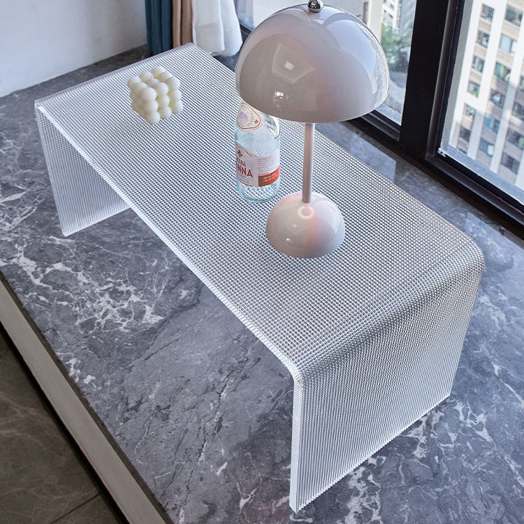 Modern Minimalist Acrylic C-Shaped Rectangular Side Table With Mosaic Texture For Living Room & Bedroom