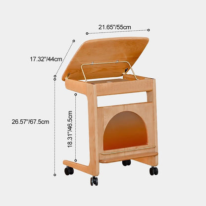 Contemporary Nordic Cherry Wood & Acrylic Rectangular C-Shaped Movable Side Table With 1-Cabinet And Display Shelf For Living Room & Bedroom