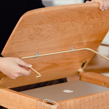 Contemporary Nordic Cherry Wood & Acrylic Rectangular C-Shaped Movable Side Table With 1-Cabinet And Display Shelf For Living Room & Bedroom