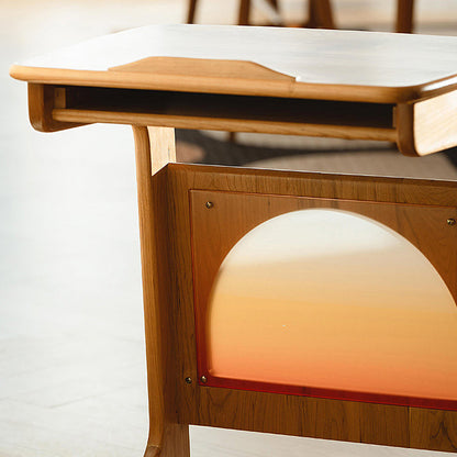 Contemporary Nordic Cherry Wood & Acrylic Rectangular C-Shaped Movable Side Table With 1-Cabinet And Display Shelf For Living Room & Bedroom