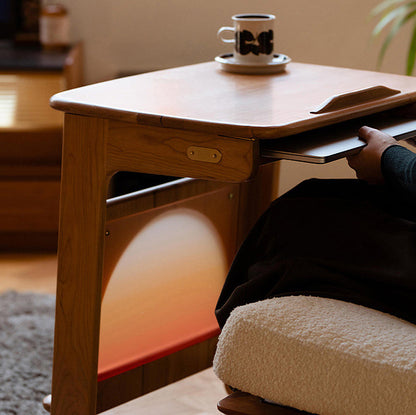 Contemporary Nordic Cherry Wood & Acrylic Rectangular C-Shaped Movable Side Table With 1-Cabinet And Display Shelf For Living Room & Bedroom