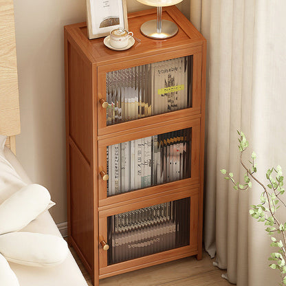 Contemporary Nordic Bamboo & Acrylic Rectangular Nightstand With 3/4-Tier Storage For Bedroom
