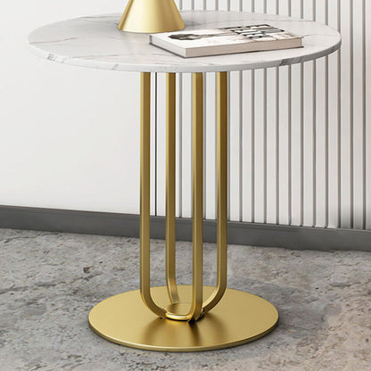 Contemporary Nordic Slab Stainless Steel Carbon Steel Round Side Table With 1-Tray For Living Room & Bedroom