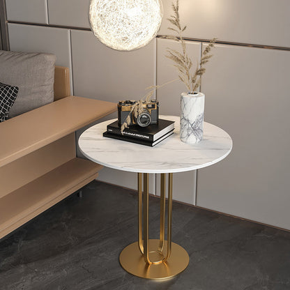 Contemporary Nordic Slab Stainless Steel Carbon Steel Round Side Table With 1-Tray For Living Room & Bedroom