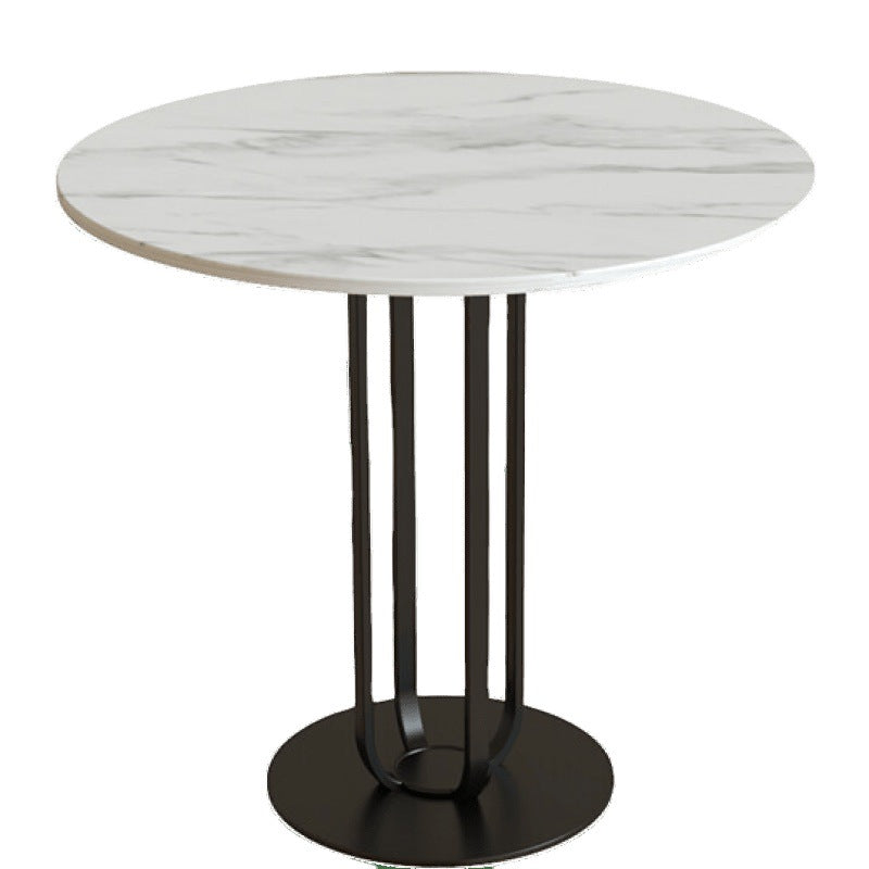Contemporary Nordic Slab Stainless Steel Carbon Steel Round Side Table With 1-Tray For Living Room & Bedroom