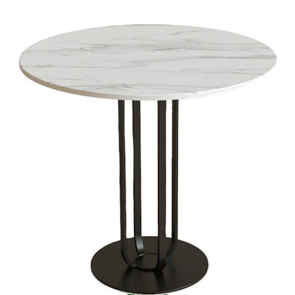 Contemporary Nordic Slab Stainless Steel Carbon Steel Round Side Table With 1-Tray For Living Room & Bedroom