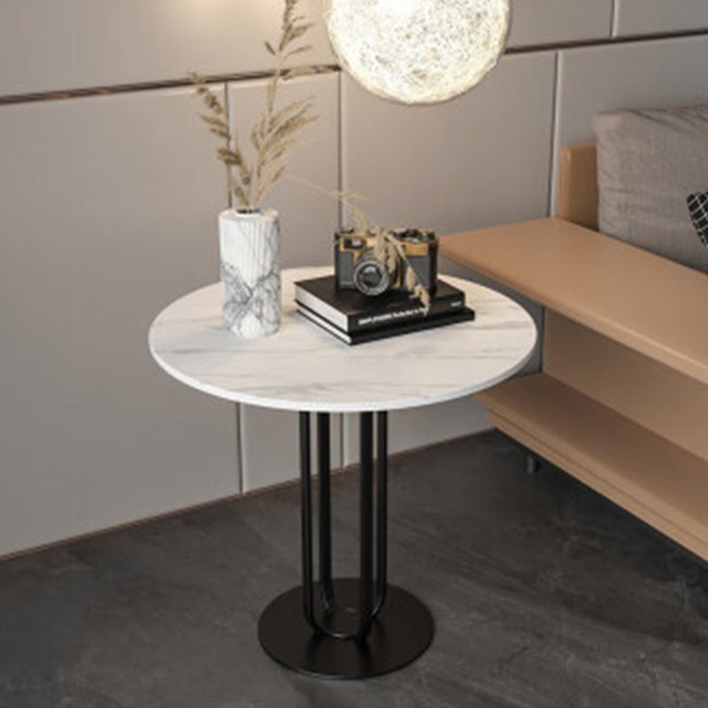 Contemporary Nordic Slab Stainless Steel Carbon Steel Round Side Table With 1-Tray For Living Room & Bedroom