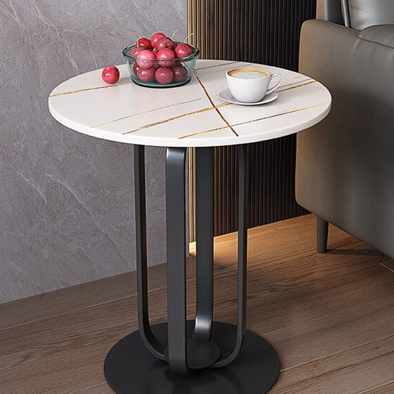 Contemporary Nordic Slab Stainless Steel Carbon Steel Round Side Table With 1-Tray For Living Room & Bedroom