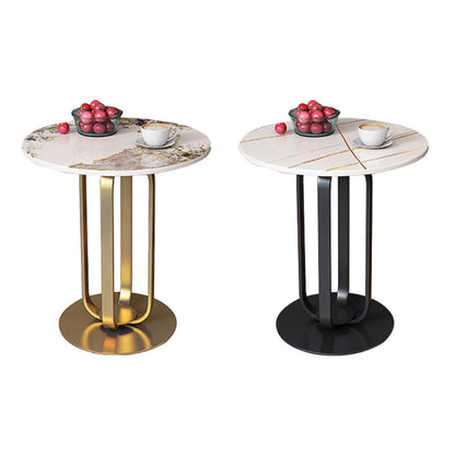 Contemporary Nordic Slab Stainless Steel Carbon Steel Round Side Table With 1-Tray For Living Room & Bedroom