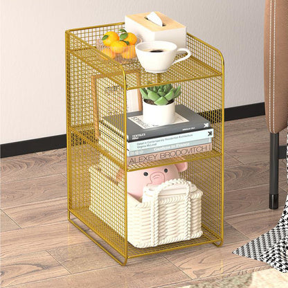 Modern Minimalist Iron Rectangular Narrow Nightstand With 3 Tiers For Living Room & Bedroom
