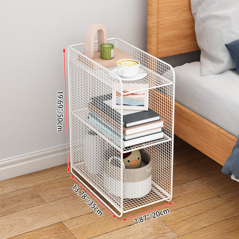 Modern Minimalist Iron Rectangular Narrow Nightstand With 3 Tiers For Living Room & Bedroom