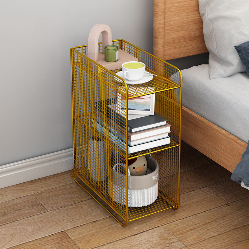 Modern Minimalist Iron Rectangular Narrow Nightstand With 3 Tiers For Living Room & Bedroom
