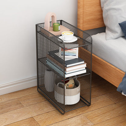 Modern Minimalist Iron Rectangular Narrow Nightstand With 3 Tiers For Living Room & Bedroom
