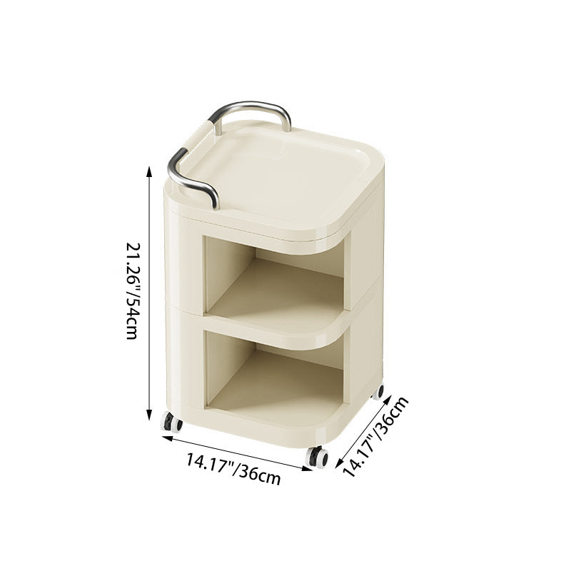 Contemporary Nordic ABS Stainless Steel Square Movable Storage Cart End Table With 2/3/4 Tiers For Bedroom And Living Room