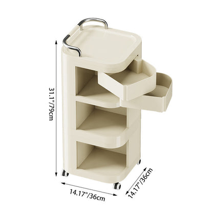 Contemporary Nordic ABS Stainless Steel Square Movable Storage Cart End Table With 2/3/4 Tiers For Bedroom And Living Room