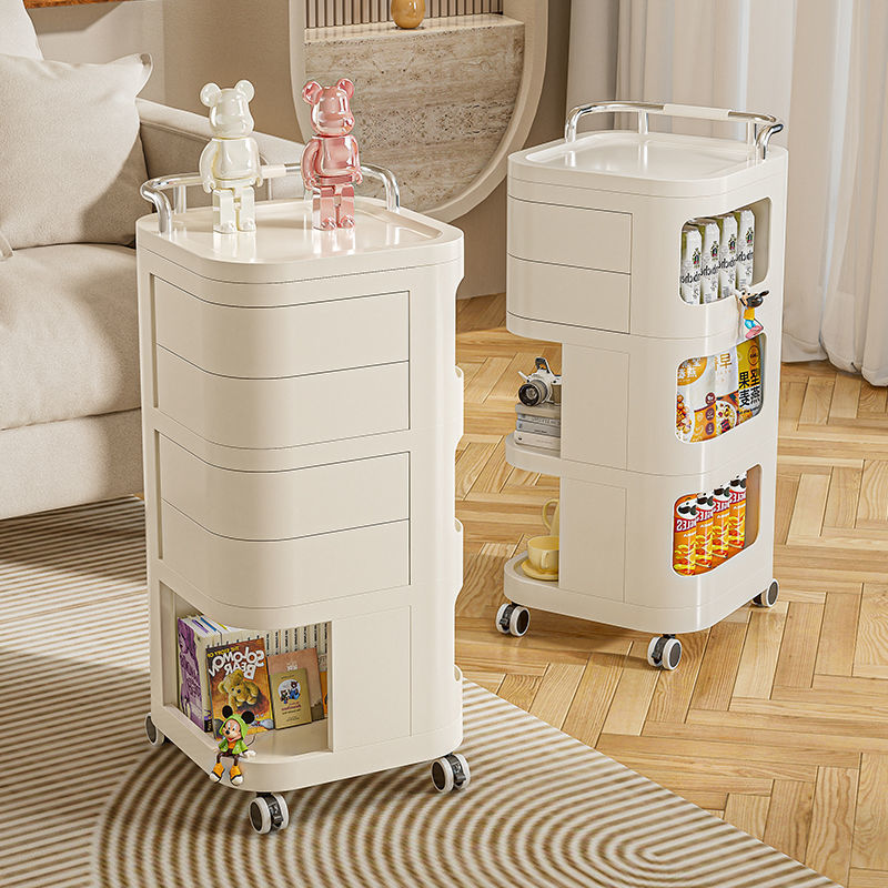 Contemporary Nordic ABS Stainless Steel Square Movable Storage Cart End Table With 2/3/4 Tiers For Bedroom And Living Room