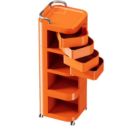 Contemporary Nordic ABS Stainless Steel Square Movable Storage Cart End Table With 2/3/4 Tiers For Bedroom And Living Room