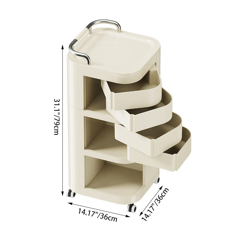 Contemporary Nordic ABS Stainless Steel Square Movable Storage Cart End Table With 2/3/4 Tiers For Bedroom And Living Room