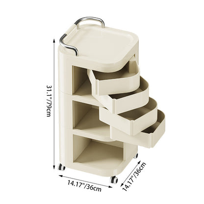 Contemporary Nordic ABS Stainless Steel Square Movable Storage Cart End Table With 2/3/4 Tiers For Bedroom And Living Room