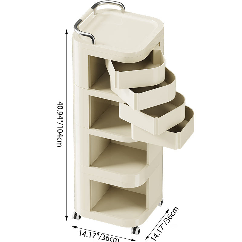 Contemporary Nordic ABS Stainless Steel Square Movable Storage Cart End Table With 2/3/4 Tiers For Bedroom And Living Room