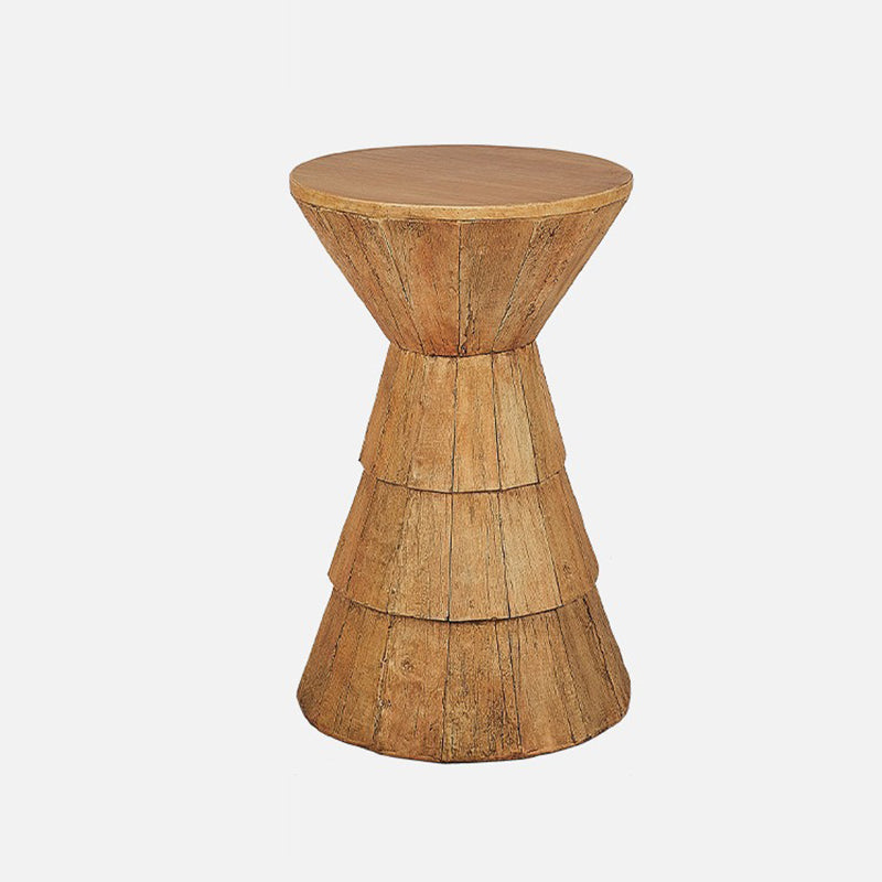 Traditional Farmhouse Magnesium Oxide Round Stump Side Table With Wood Grain Texture For Living Room And Bedroom