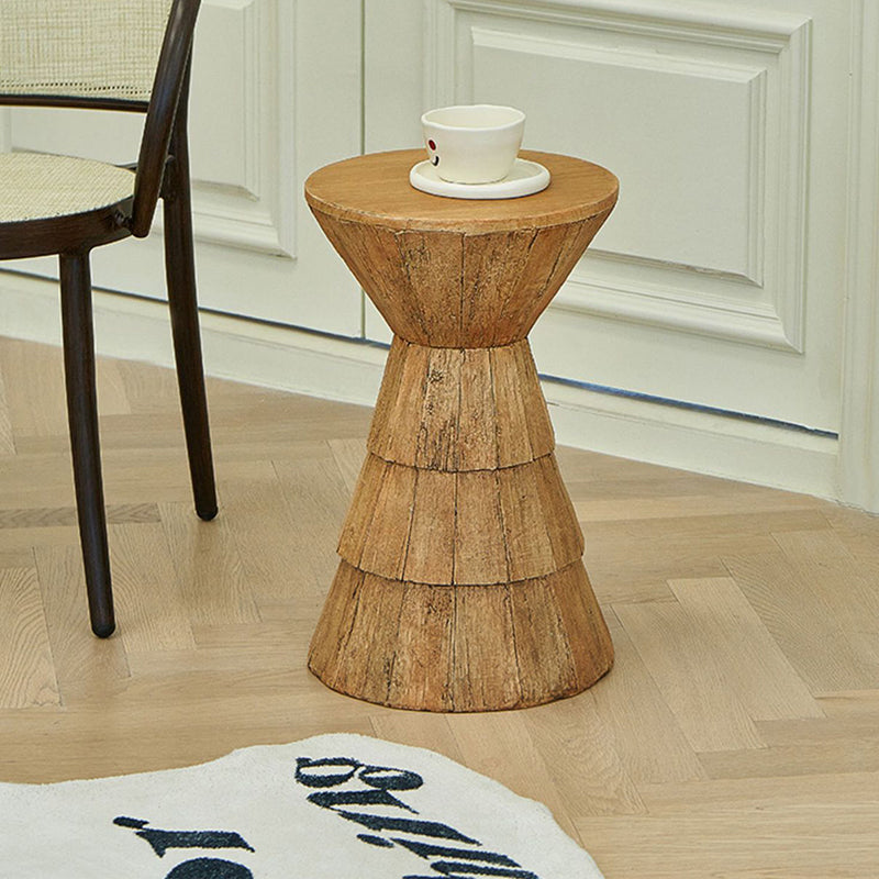Traditional Farmhouse Magnesium Oxide Round Stump Side Table With Wood Grain Texture For Living Room And Bedroom