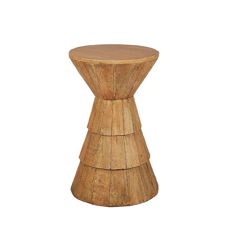 Traditional Farmhouse Magnesium Oxide Round Stump Side Table With Wood Grain Texture For Living Room And Bedroom