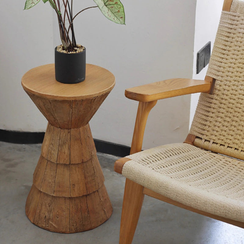 Traditional Farmhouse Magnesium Oxide Round Stump Side Table With Wood Grain Texture For Living Room And Bedroom