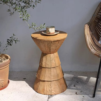 Traditional Farmhouse Magnesium Oxide Round Stump Side Table With Wood Grain Texture For Living Room And Bedroom