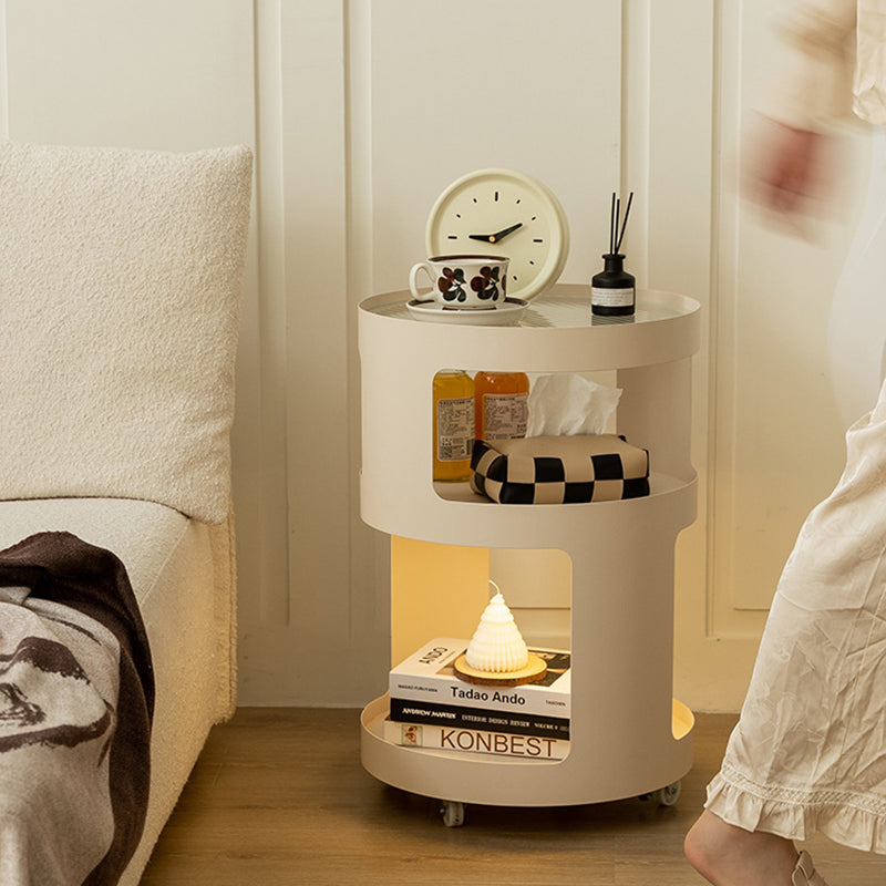 Modern Minimalist Iron And Striped Glass Round & Square Movable Side Table With 3 Tiers For Living Room And Bedroom