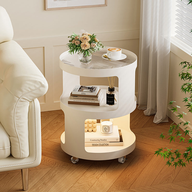 Modern Minimalist Iron And Striped Glass Round & Square Movable Side Table With 3 Tiers For Living Room And Bedroom
