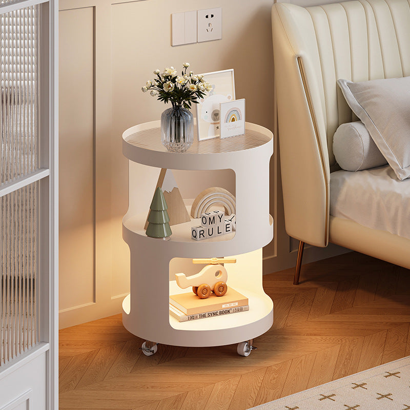 Modern Minimalist Iron And Striped Glass Round & Square Movable Side Table With 3 Tiers For Living Room And Bedroom