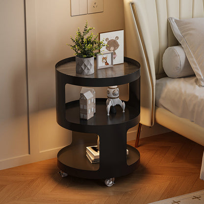 Modern Minimalist Iron And Striped Glass Round & Square Movable Side Table With 3 Tiers For Living Room And Bedroom