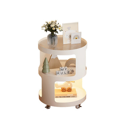 Modern Minimalist Iron And Striped Glass Round & Square Movable Side Table With 3 Tiers For Living Room And Bedroom