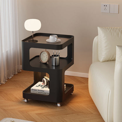 Modern Minimalist Iron And Striped Glass Round & Square Movable Side Table With 3 Tiers For Living Room And Bedroom