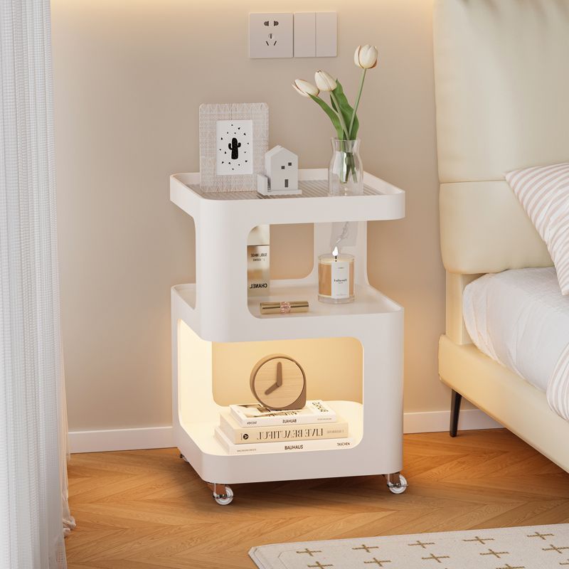 Modern Minimalist Iron And Striped Glass Round & Square Movable Side Table With 3 Tiers For Living Room And Bedroom