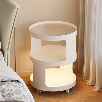 Modern Minimalist Iron And Striped Glass Round & Square Movable Side Table With 3 Tiers For Living Room And Bedroom